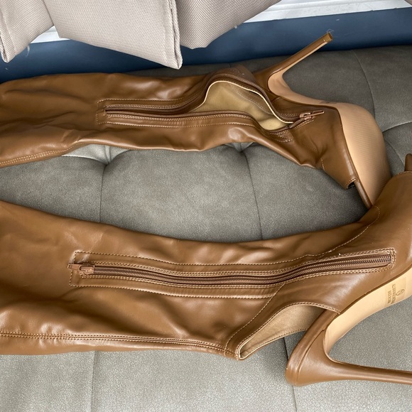 NWOT Olivia Ferguson Brown Open Toe Thigh High BootHeels | Women’s US Size 7 1/2 - Picture 7 of 16